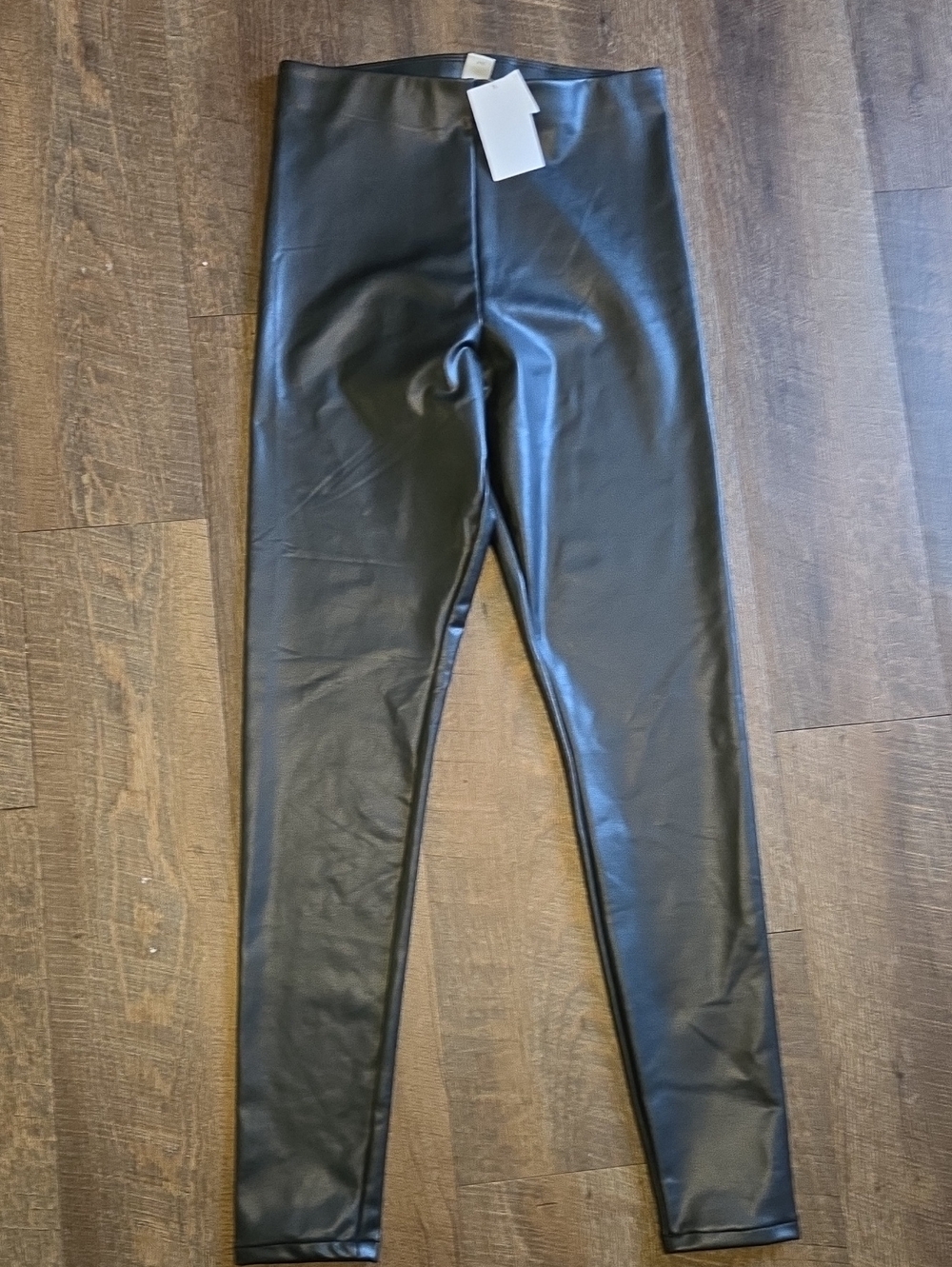 Womens  Black Faux-Leather Leggings - 1 Pair